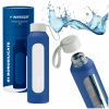 Motivačná sklenená fľaša na vodu 0,5 l Wessper B1 BOROSILICATE, tmavomodrá