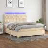 vidaXL Posteľ boxsping s matracom a LED krémová 160x200 cm látka - Krémová - 166083-100453