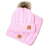 BABY NELLYS Zimná pletená čiapka s brmbolcom + komín, svetlo ružová - veľ. 104/116