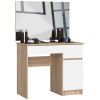 Toaletný stolík so zrkadlom CLP P-2/SL 900x600 pravý, dub sonoma / biely