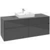 VILLEROY & BOCH Collaro závesná skrinka pod umývadlo na dosku (umývadlo v strede), 4 zásuvky, 1400 x 500 x 548 mm, Glossy Grey, C07300FP