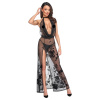 Noir Handmade F312 Divinity Long Flocked Mesh Dress with Open Back