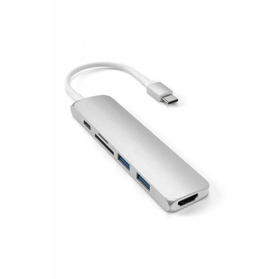 Satechi USB-C Slim Multiport adaptér V2 - Silver Aluminium (ST-SCMA2S)