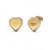 Zlaté náušnice Guess GUESS v tvare srdca (Náušnice Guess Fine Heart Srdiečka s kubickými zirkónmi a logom Pozlátený oceľový puzet)