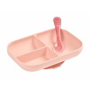 Beaba Tanier silikónový delený s prísavkou + lyžička Pink