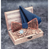 Motýlik z dreva s vlnkami + vreckovka + manžety + brošňa - Modrá s kvietkami