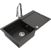 Mexen Leo, 1-komorový granitový drez 900x500x190 mm a drezová batéria Elia, čierna-zlatá metalíza, 6501-75-670101-00