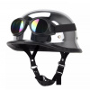 Retro moto helma ve stylu německé vojenské přilby s moto brýlemi chrom