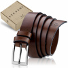 Pánsky a dámsky kožený opasok STEVENS z pravej kože hnedý s leskom šírka 3 cm Unisex s klasickou sponou