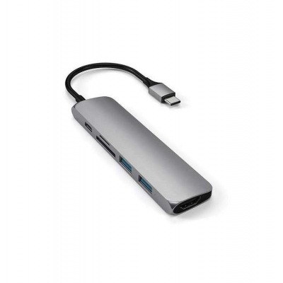 Satechi USB-C Slim Multiport adaptér V2 - Space Gray Aluminium (ST-SCMA2M)