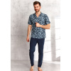 Pánske pyžamo na rozopínanie Summer Hawai do 3XL 2XL Modrá