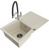 Mexen Cesar, 1-komorový granitový drez 775x470x190 mm a drezová batéria Duo, béžová, 6514-69-671701-07-B