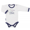 EEVI Dojčenské body dl. rukáv, zapínanie u krku Cosmos - bílé s modrým lemem 80 (9-12m)