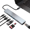 AppleMix Konektor / adaptér / rozbočovač - USB-C na 2x USB-A + HDMI + SD / Micro SD + ethernet - strieborný