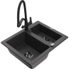 Mexen Carlos granitový drez 1,5-komorový s kuchynskou batériou Duo, čierny bodkovaný - 6518-76-671701-70-B