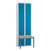 Rauman Kovová šatníková skrinka s lavičkou, 60 x 85 x 185 cm, sokel, cylindrický zámok, modrá - ral 5012