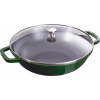 Staub Specialities Wok so sklenenou pokrievkou, 30 cm, okrúhla liatina Bazalka zelená