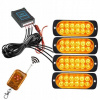 12V LED ORANŽOVÉ SVETLO DIAĽKOVÉ 4x VÝSTRAŽNÉ LAMPY STROBOSKOP POMOC ODŤAHOVKA