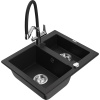 Mexen Carlos žulový drez s 1,5 komorami s kuchynskou batériou Duo, čierny - 6518-77-671701-07