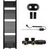 CERANO - Kúpeľňový radiátorový set Lincoln - kombinované vykurovanie, termo tyč - stredové pripojenie 50 mm - 559W - čierna matná - 1800x500 mm