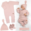 Rastúci rebrovaný overálek, čiapočka a topánočky, 3D, Nature - púdrovo ružová Baby Nellys