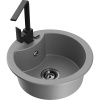 Mexen Diego, 1-komorový granitový drez 488x488x167 mm, čierny sifón, čierna matná batéria Rita, šedá, 6512-71-670300-70-B