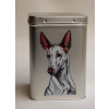 Plechová dóza s obrázkom psa plemena ibizský podenco