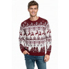 Button & Yarn Vianočný sveter bordový so sobmi – dámsky aj pánsky nórsky vzor s vločkami pre páry Veľkosť: MEN - L