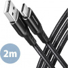 AXAGON BUCM-AM20AB, HQ kabel USB-C USB-A, 2m, USB 2.0, 3A, ALU, oplet, černý