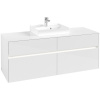 VILLEROY & BOCH Collaro závesná skrinka pod umývadlo na dosku (umývadlo v strede), 4 zásuvky, s LED osvetlením, 1400 x 500 x 548 mm, Glossy White, C073B0DH