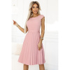 311-19 LILA Klasyczna plisowana sukienka z krótkim rękawkiem i paskiem - PUDROWY RÓŻ XXL