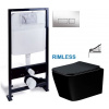 PRIM předstěnový instalační systém s chromovým tlačítkem 20/0041 + WC MEXEN TEO ČERNÁ Rimless + SEDADLO PRIM_20/0026 41 ME02