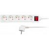 Solight Biely pČervenálžovací kábel, vypínač, 5 zásuviek, 1.5m PP50