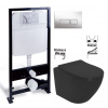 PRIM předstěnový instalační systém s chromovým tlačítkem 20/0041 + WC REA CARLO MINI RIMLESS ČIERNY MAT + SEDADLO PRIM_20/0026 41 MM1