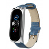 eses Kožený remienok pre Xiaomi Mi Band 3, 4, 5 a 6 - Modrý denim