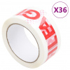 vidaXL Baliaca páska 36 ks potlač FRAGILE biela 48 mm x 66 m - Biela - 143439-89364