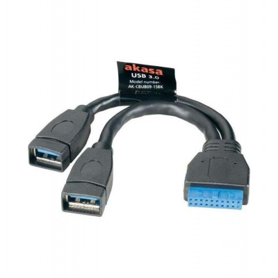 AKASA interní USB kabel USB 3.0 19pin na 2 x USB3.0 Typ-A(F) / AK-CBUB09-15BK / 15cm (AK-CBUB09-15BK)