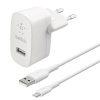 Belkin USB-A domácí nabíječka 12W, bílá + 1m lightning kabel WCA002vf1MWH