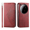 Peňaženkové kožené puzdro Cubic Grid na Xiaomi 15 Ultra - Červená