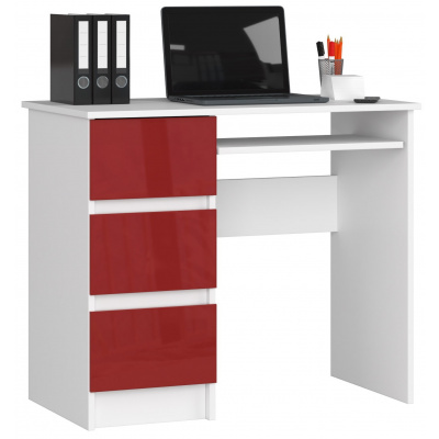Akord Písací stôl A-6 90 cm biely/červený ľavý