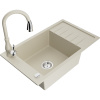 Mexen Elias, 1-komorový granitový drez 795x480x200 mm a drezová batéria Savita, béžová, 6511-69-672601-69