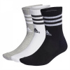 adidas Cushioned 3 Stripe Crew Sock 3 Pack Blk/Wht/Gry 8.5-10