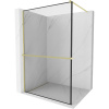 Mexen Kioto+, sprchová zástena Walk-In s poličkou a vešiakom 130 x 200 cm, 8mm číre sklo čierny vzor, zlatý matný profil, 800-130-121-55-70