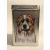 Plechová dóza s obrázkom psa plemena pyrenejský horský pes