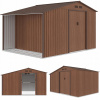 Kovový záhradný domček HardMaister s prístreškom na drevo, orechový, 342x255x202 cm