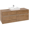 VILLEROY & BOCH Collaro závesná skrinka pod umývadlo na dosku (umývadlo v strede), 4 zásuvky, s LED osvetlením, 1400 x 500 x 548 mm, Oak Kansas, C073B0RH