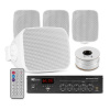 Power Dynamics sada vonkajších reproduktorov zo 4 vodotesných mini reproduktorov - Bluetooth a FM rádio - Biela