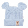 Pletená bavlněná čiapka s uškami, dvojvrstvová, Hand Made Baby Nellys, modrá, 56/62 (0-3m)