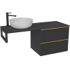 CERANO - Doska pod umývadlo Navira Slim - 121x46,5x1,8 cm - skrinka Velora 59 cm - čierna matná, zlatá úchytka - konzola čierna