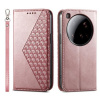 Peňaženkové kožené puzdro Cubic Grid na Xiaomi 15 Ultra - Ružovo zlatá